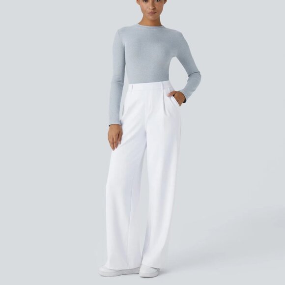 HALARA Flex Pleated Straight Leg Stretch Fit White Work Pants Medium Tall NWOT - Picture 5 of 5